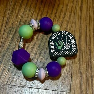 New double sided sarcastic Demon vibe Beaded Tumbler cup handle charm Bracelet